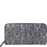 Two Tone Baroque Print Leather Zip Around Wallet