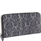 Two Tone Baroque Print Leather Zip Around Wallet