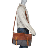 Laptop Messenger Bag and Brief BG Brown Leather/Gray Canvas