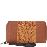 Faux Leather Croco Panel Double Zip Wallet