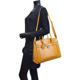 Large Patent Croco Embossed Faux Leather Padlock Satchel