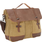 Casual Style Cowhide Leather Cotton Canvas Messenger Laptop Bag