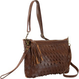 Genuine Leather Crossbody Bag With Wristlet And Scalloped Front