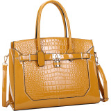 Large Patent Croco Embossed Faux Leather Padlock Satchel