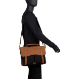 Casual Style Cowhide Leather Cotton Canvas Messenger Bag