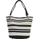 Paper Straw Metallic Stripe Small Tote