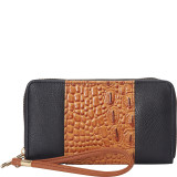 Faux Leather Croco Panel Double Zip Wallet