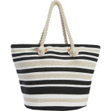 Paper Straw Metallic Stripe Rope Tote