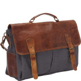 Laptop Messenger Bag and Brief BG Brown Leather/Gray Canvas