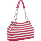Paper Straw Stripe Chain Shoulder Bag