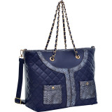 Quilted Tote Bag with Snake Embossed Trim