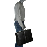 Premium Leather 16" Laptop Attaché, Hard-sided with Combination Locks