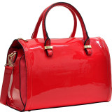 Patent Faux Leather Barrel Body Satchel