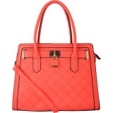 Padlock Structured Tablet Briefcase Faux Leather Satchel Handbag