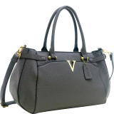 Patent Faux Leather V Shape Accent Satchel