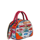 Feather Print Bowler Bag