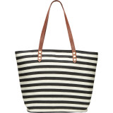 Stripe Bag with Faux Leather Trim Straps