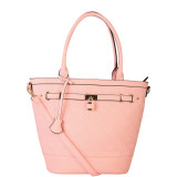 Multicolor Faux Leather Saffiano Front Lock Decor Large Quilted Pattern Tote Bag