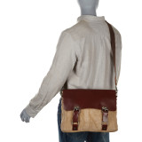 Casual Style Cowhide Leather Linen Fabric Messenger Bag