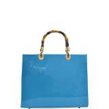 Wooden Handle Patent Leather Satchel