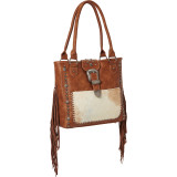 Buckle Handbag with Hair-On and Fringe