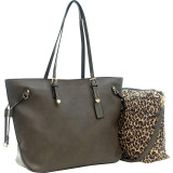 2-in-1 Patent Faux Leather Trim Tote