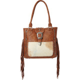 Buckle Handbag with Hair-On and Fringe