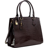 Patent Faux Leather Croco Embossed Chain Strap Satchel