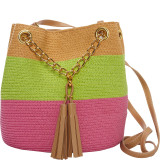 Paper Straw Color Block Mini Tassel Shoulder Bag