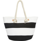 Wide Stripe Paper Straw Rope Tote
