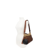Washed Faux Leather Front Zip Shoulder Bag