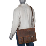 15" Cowhide Leather Casual Messenger Bag