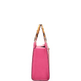 Ostrich Material Wooden Handle Leather Satchel with Tassel