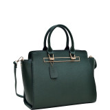 Faux Saffiano Leather Winged Satchel with Shoulder Strap