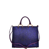 Textured Leather with Croco Metallic Trim Tote