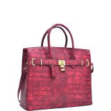 Dasein Croco Embossed Satchel with Padlock