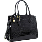 Patent Faux Leather Croco Embossed Chain Strap Satchel