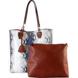 Animal Print Snap Closure Bag-in-Bag Shoulder Handbag