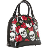 Skull And Roses Patent Mini Dome Satchel