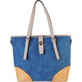 2-tone Faux Leather Large Tote Accented with Turn Lock Belt