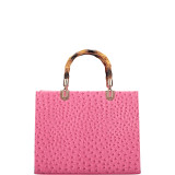 Ostrich Material Wooden Handle Leather Satchel with Tassel