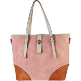 2-tone Faux Leather Large Tote Accented with Turn Lock Belt