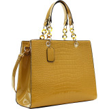 Patent Croco Embossed Faux Leather Chain Strap Satchel