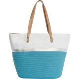 Paper Straw Metallic Stripe Colorblock Tote