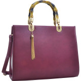 Bamboo Handle Smooth Faux Leather Medium Tote