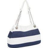 Wide Stripe Paper Straw Chain Shoulder Bag