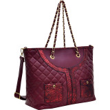 Quilted Tote Bag with Snake Embossed Trim