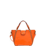 Patent Faux Leather Shoulder Bag with Zipper Front Detail