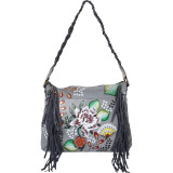Hand Painted Fringed Shoulder Hobo