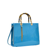 Wooden Handle Patent Leather Satchel